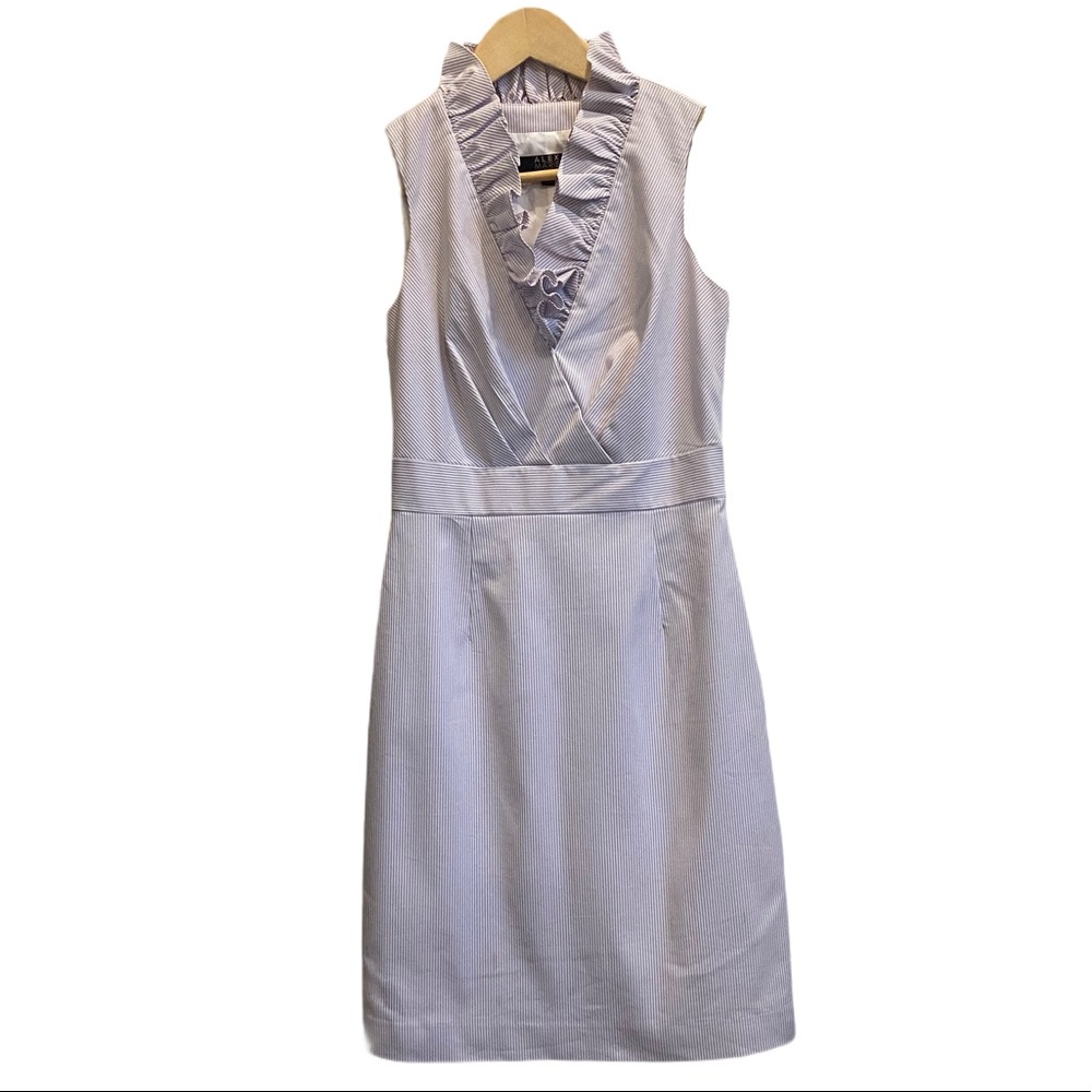 Alex Marie Ruffle Neck Dress Purple Seersucker 2P